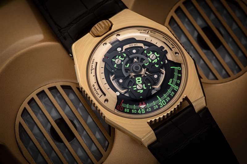 瑞士小眾機械表Urwerk UR-100 黃金版-復刻表