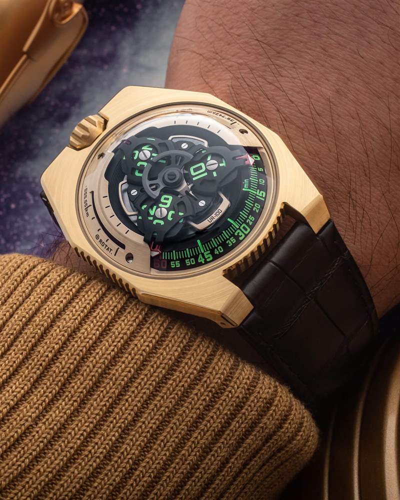 瑞士小眾機械表Urwerk UR-100 黃金版-復刻表