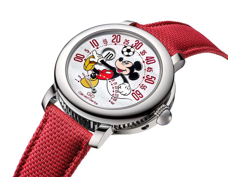 Gerald Genta推出Arena Bi-Retrograde Mickey Mouse數(shù)字跳時雙逆跳腕表：米老鼠踢足球-復(fù)刻表