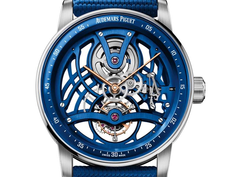愛彼推出Code 11.59 Tourbillon Openworked Electric Blue藍色超薄鏤空陀飛輪腕表-復刻表