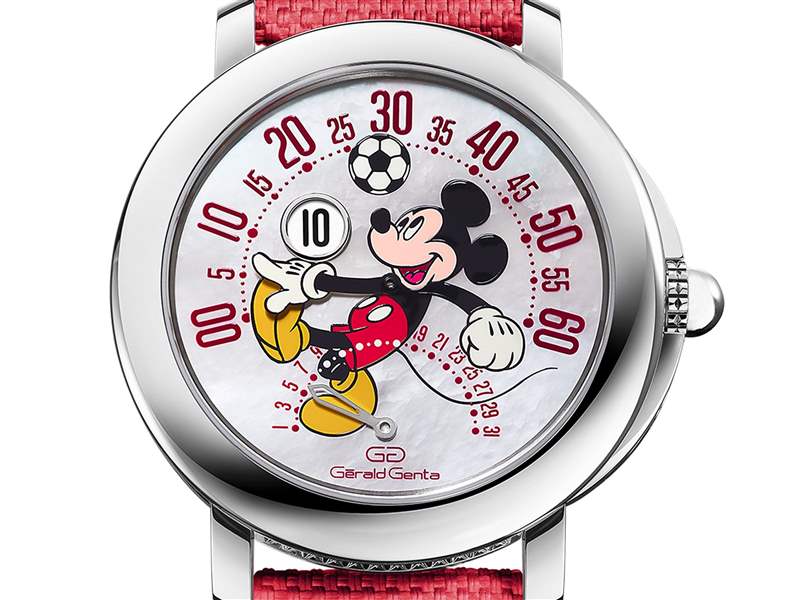 Gerald Genta推出Arena Bi-Retrograde Mickey Mouse數(shù)字跳時雙逆跳腕表：米老鼠踢足球-復(fù)刻表